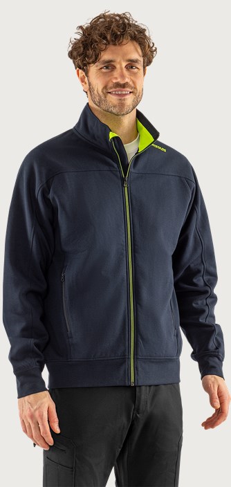 Fristads Sweatshirt-jacka 7552 GSM – Mörk marinblå/Neongul (557)