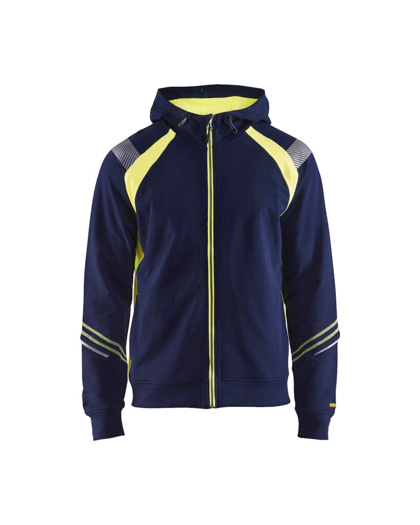 Blåkläder 3433-1158 Huvtröja full zip – Marinblå/Varselgul