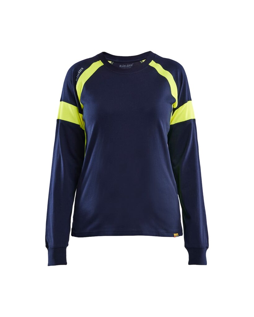 Blåkläder 3521-1030 Långärmad T-shirt med Varsel Dam – Marinblå/Varselgul