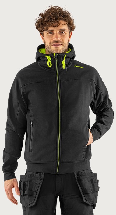 Fristads Sweatshirt-jacka med huva 7550 GSM – Svart/Neongul (982)