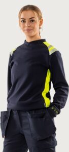 Fristads Flamestat långärmad T-shirt 7358 TFL, dam – Marinblå/Neongul (556)