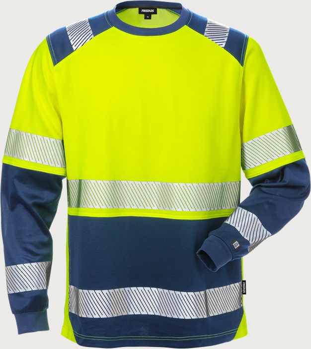 Fristads Varsel långärmad T-shirt 7457 THV, klass 2 – Varsel Gul/Marinblå (171)