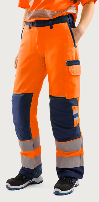 Fristads Varselbyxa Green 2642 GPLU klass 2, dam – Varsel Orange/Marinblå (271)