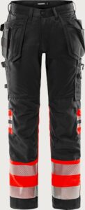 Fristads Varsel hantverkarbyxa stretch 2706 PLU, klass 1 – Varsel Röd/Svart (396)