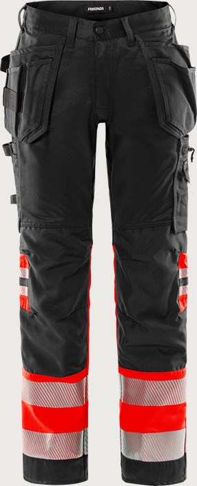 Fristads Varsel hantverkarbyxa stretch 2706 PLU, klass 1 – Varsel Röd/Svart (396)