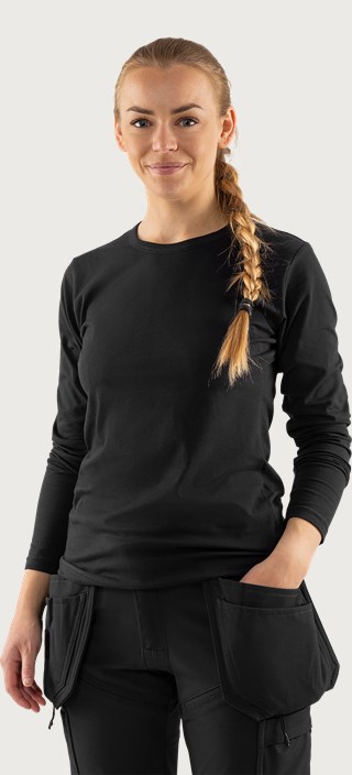 Fristads Acode heavy långärmad T-shirt stretch 1927 ELA, dam – Svart (940)