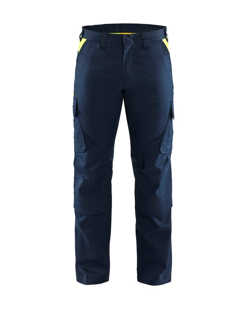 Blåkläder 1448-1832 Industribyxa stretch med knäskyddsficka – Mörk marinblå/varselgul