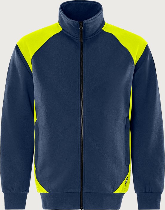 Fristads Green sweatshirt-jacka 7248 GSM – Marinblå/Neongul (556)