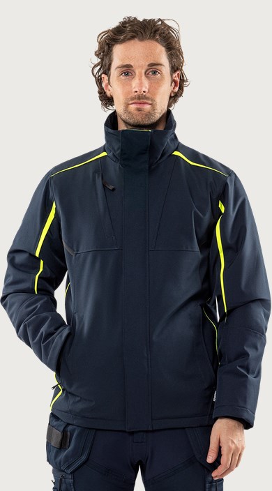 Fristads Softshell vinterjacka stretch 4931 GSW – Mörk marinblå/Neongul (557)