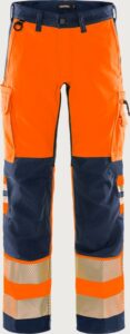 Fristads Varselbyxa stretch 2712 PLU, klass 2 – Varsel Orange/Marinblå (271)