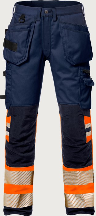 Fristads Varsel hantverkarbyxa stretch 2706 PLU, klass 1 – Varsel Orange/Marinblå (271)