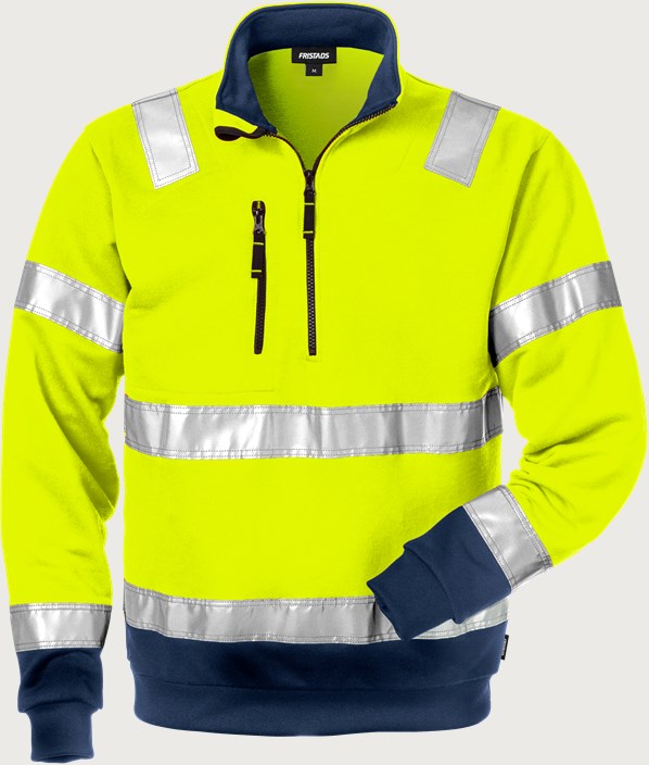 Fristads Varsel sweatshirt med kort dragkedja 728 SHV, klass 3 – Varsel Gul/Marinblå (171)