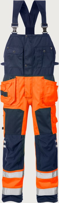 Fristads Varsel Hängslebyxa hantverk 1014 PLU, klass 2 – Varsel Orange/Marinblå (271)