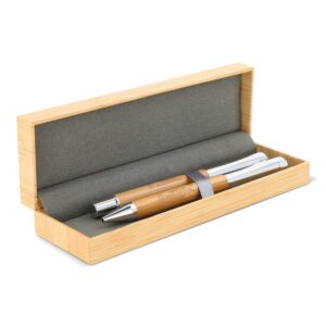 Kulspetspenna och rollerball penna i snygg presentask - bambu