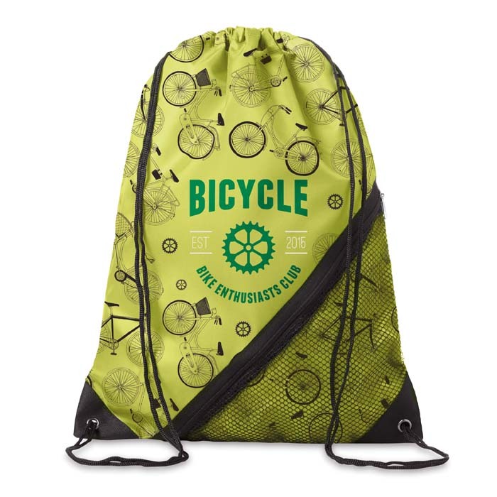 Gymnastikpåse i 210D polyester med PU-hörn och meshlapp med dragkedja