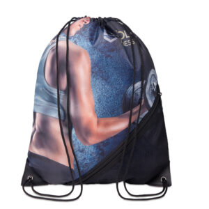 Gymnastikpåse i 210D polyester med PU-hörn och meshlapp med dragkedja