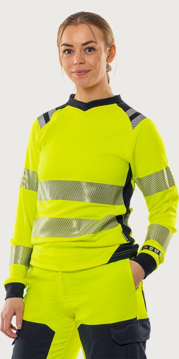 Fristads Flamestat långärmad T-shirt 7357 TFL klass 3, dam – Varsel Gul/Marinblå (171)