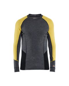 Blåkläder 4897-1732 Underställ tröja WARM, 100% Merinoull – Mellangrå/Gul