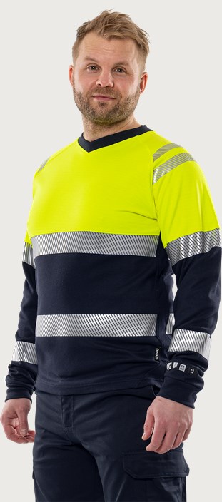 Fristads Flamestat långärmad T-shirt 7107 TFL, klass 1 – Varsel Gul/Marinblå (171)