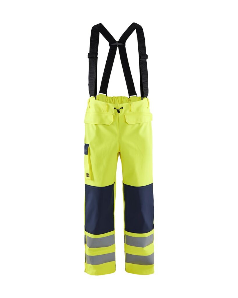 Blåkläder 1313-2022 Flamskyddad Regnbyxa Level 2 – Varselgul/Marinblå