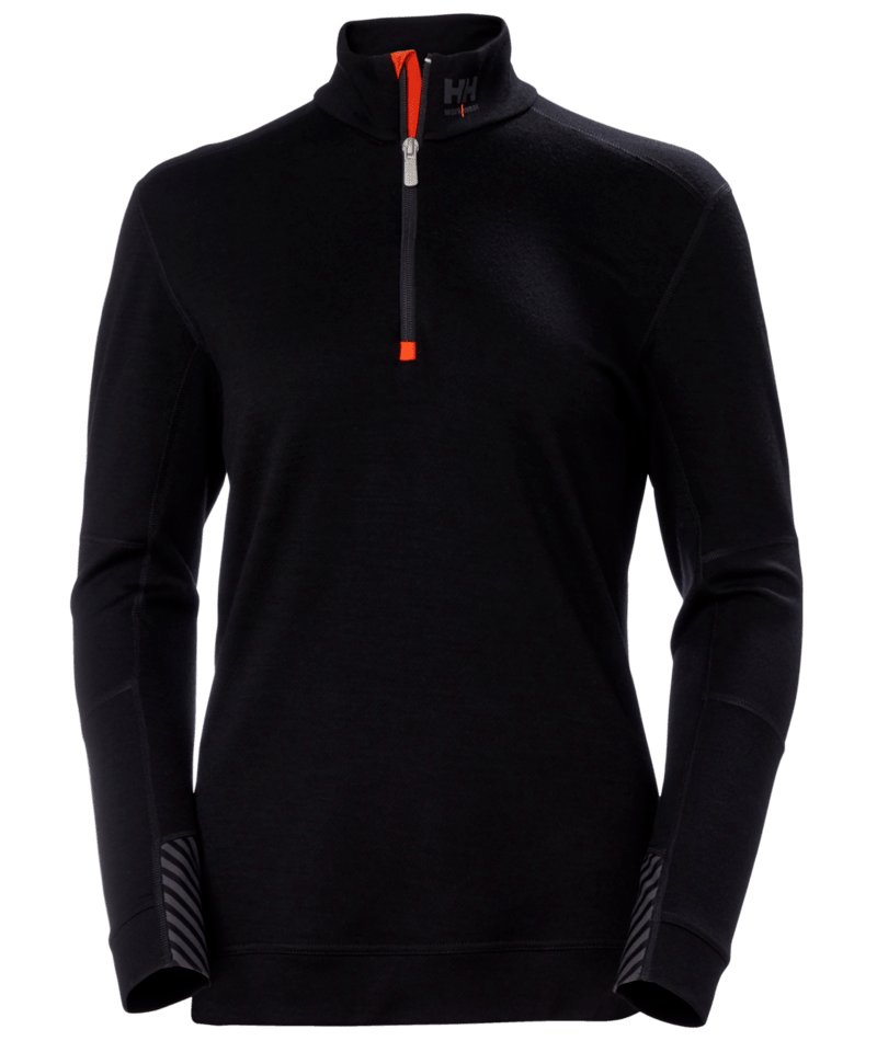 Helly Hansen 75210 Dam LIFA Merino underställströja halvzip – Black (990)